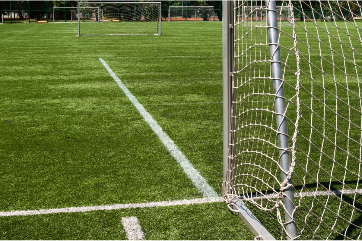What Is A Soccer Field Called. Image of multiple soccer fields and goals.